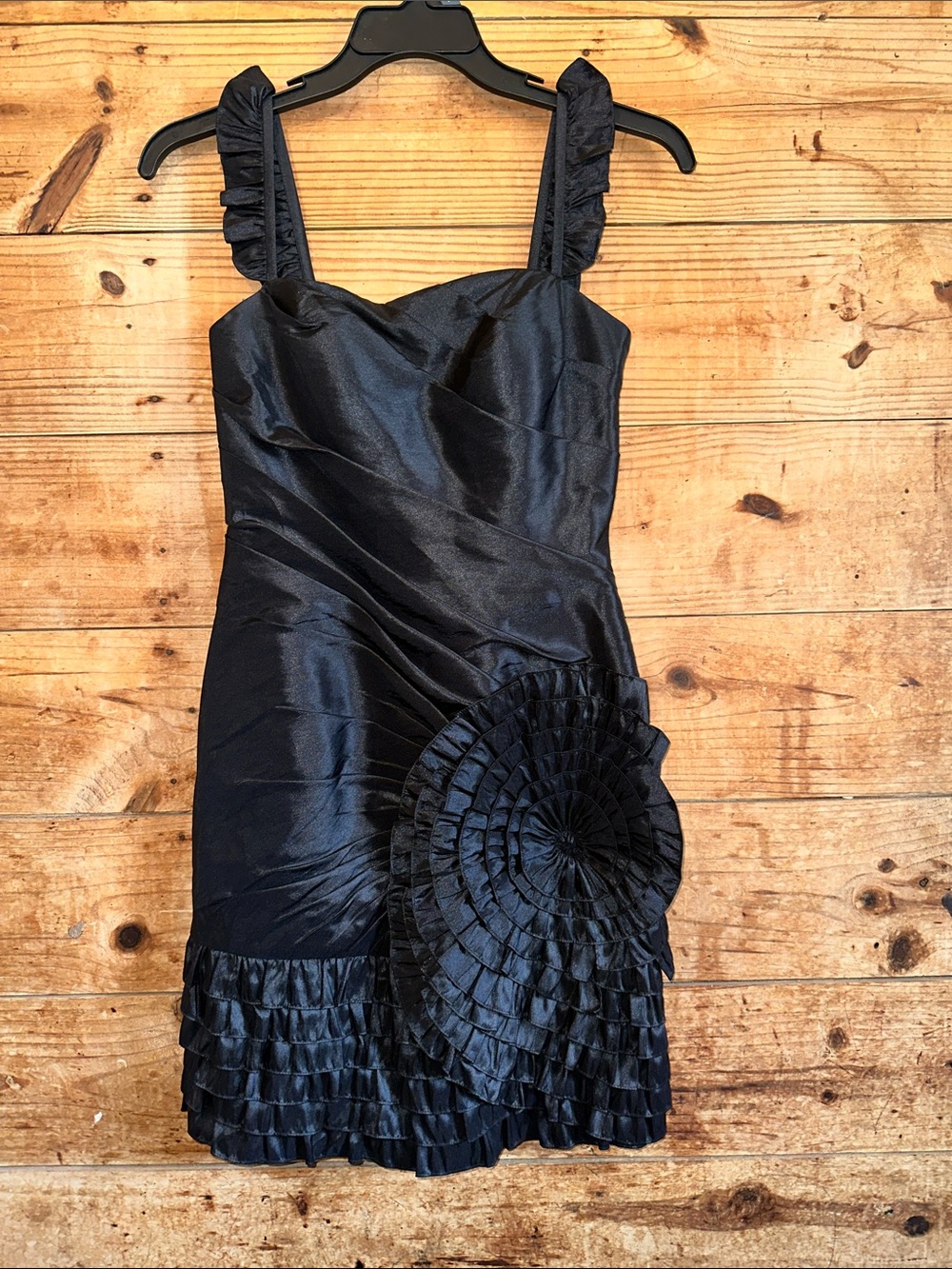 Adrianna Papell Black Ruffle Strap Cocktail Dress